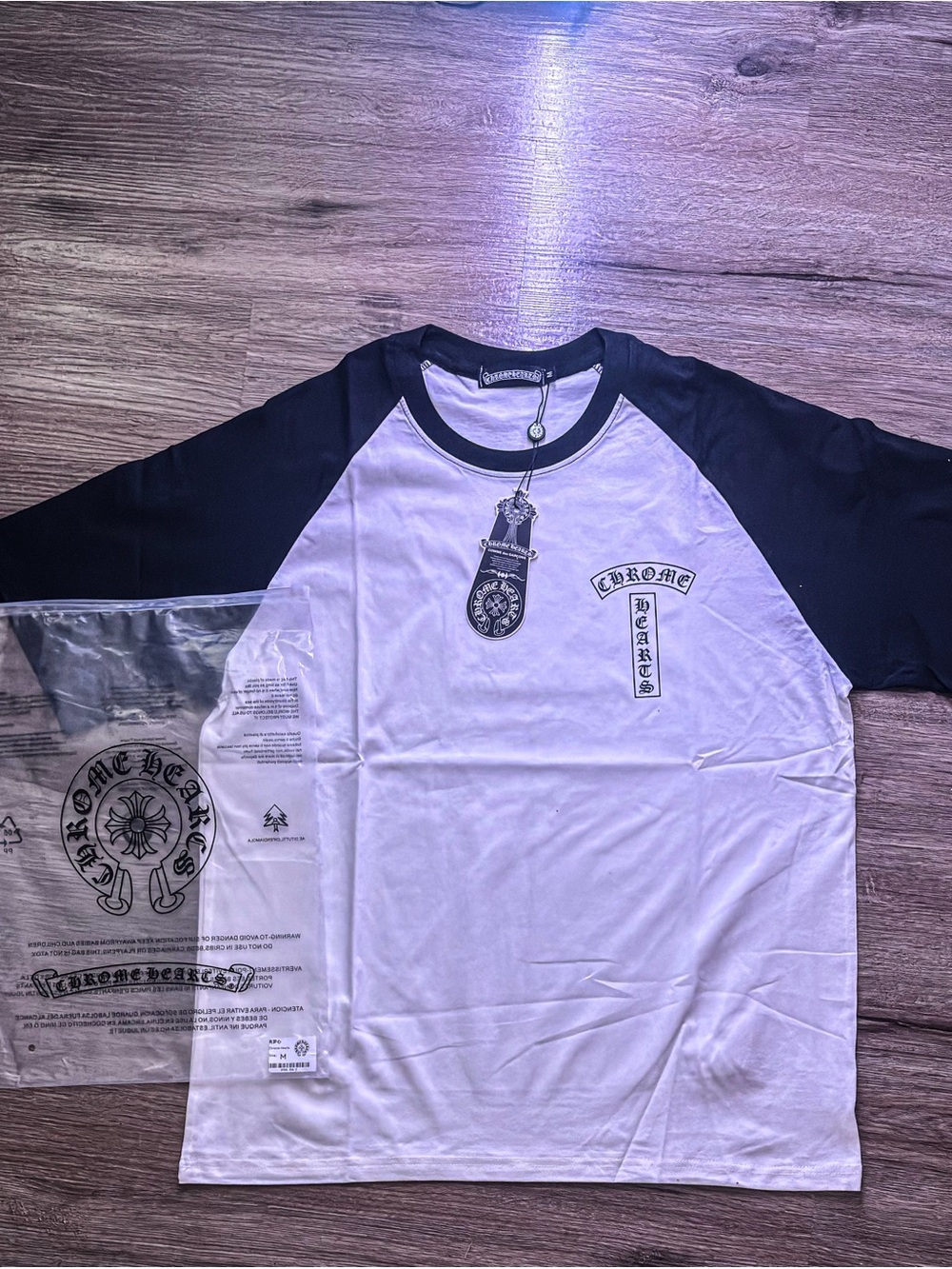 Chrome Hearts Black & White Raglan Logo Short Sleeve Tee